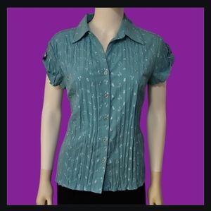 EAST 5TH Coquette Floral Eyelet Short Sleeve Button Down Blouse